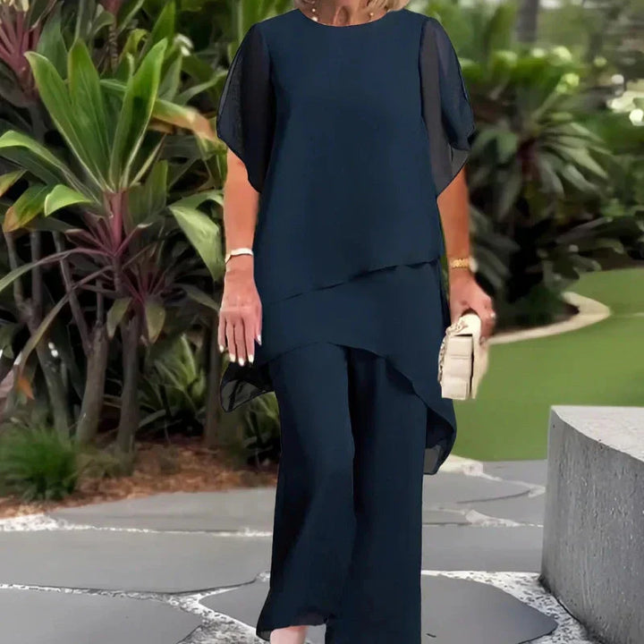 Suit with Draped Palazzo Trousers