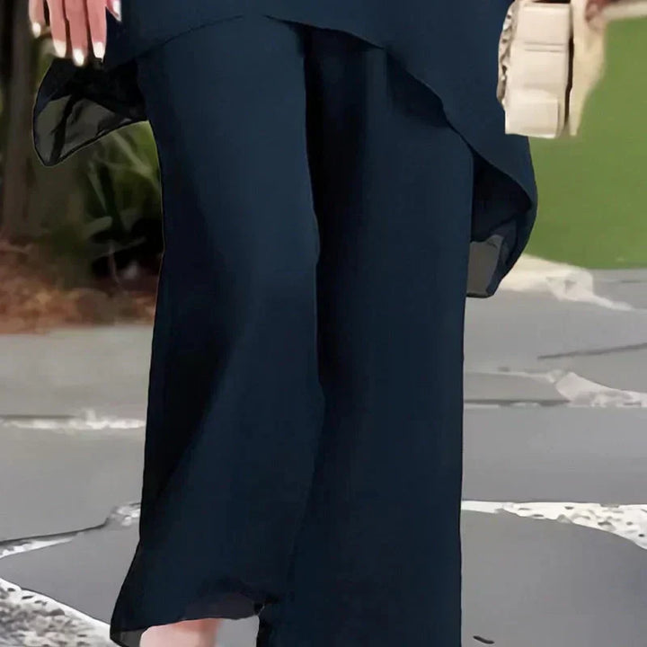 Suit with Draped Palazzo Trousers