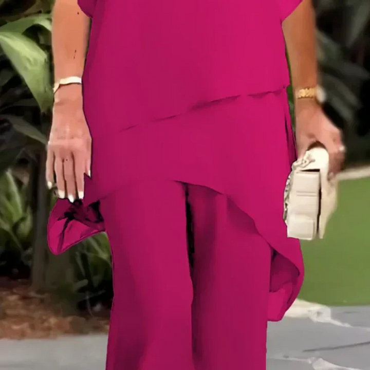 Suit with Draped Palazzo Trousers